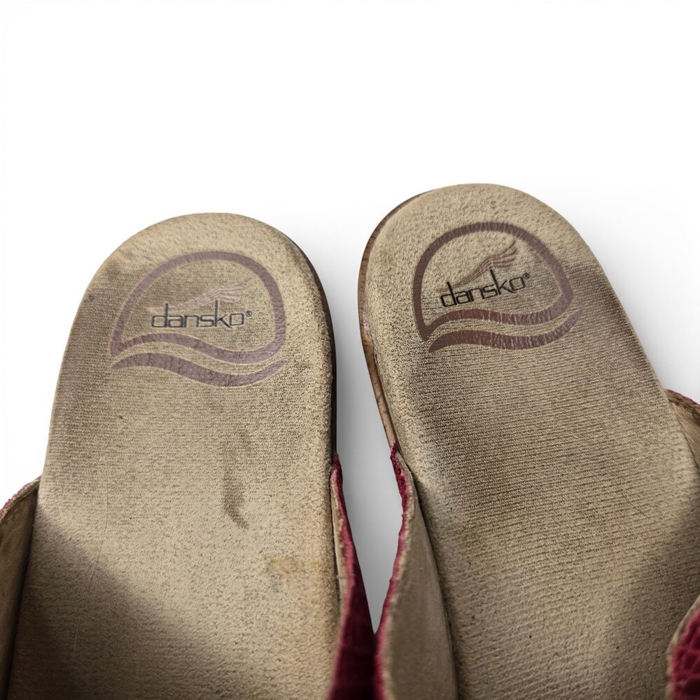 Dansko Sofie Ruby Red Snake Embossed Sandals Silv… - image 6